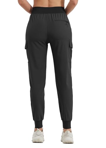 WILLIT Damen Trekkinghose Jogginghose Cargohose Leichte Wanderhosen Schnelltrocknende Wasserdicht Arbeitshose Outdoorhose Schwarz M