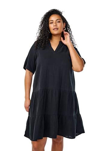 Zizzi Damen Große Größen Kleid Kurze Ärmel V-Ausschnitt Musselin Größe Gr L Black