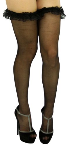 Image of ToBeInStyle Women's Sheer Banded Thigh High Socking w /Opaque Band