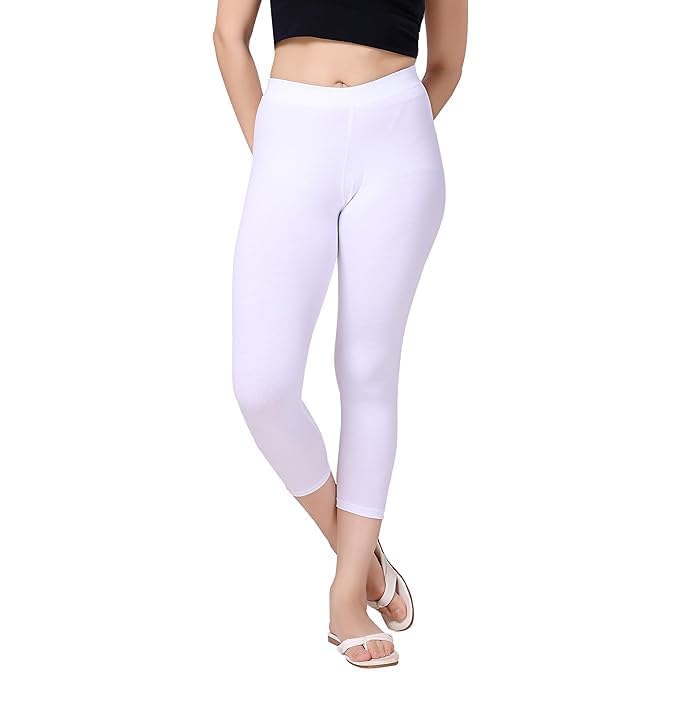 JAGMOOLYA Products Premium Stretchable Cotton Capri Legging for Women | Suitable for Formal wear & Casual wear | High-End Elastic Makes. The Leggings (Size Fit-Small to Large) (White)-image-28