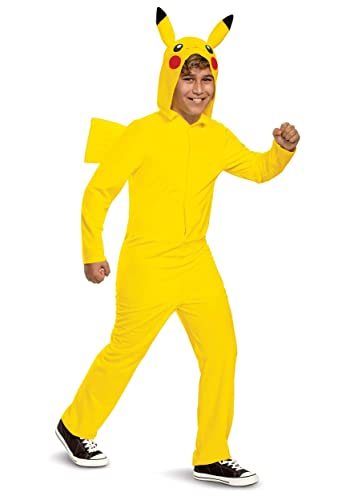 Disfraz de Pikachu para niños, disfraz oficial de Pokemon, mono con capucha, talla infantil 14/16, Como se muestra, X-Large