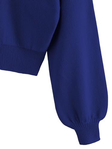 Image of ZAFUL Women's Cropped Sweater V-Neck Long Sleeve Pullover Jumper Knit Top | Crop Length, Ribbed Knit, Double V design, White sweater, Raglan sleeves, lantern sleeve, Fall & Winter, Loose fit, Oversized