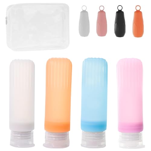 KOCOMART トラベルボトル 90ml トラベルセット 9点セット シリコン製 多重構造漏れ防止 日本製 客室乗務員推薦 詰め替えボトル シャンプーボトル 携帯便利 旅行用 ジム 銭湯 出張用 半透明(90mlトラベルボトル*4、ゴムスリーブ*4、収納