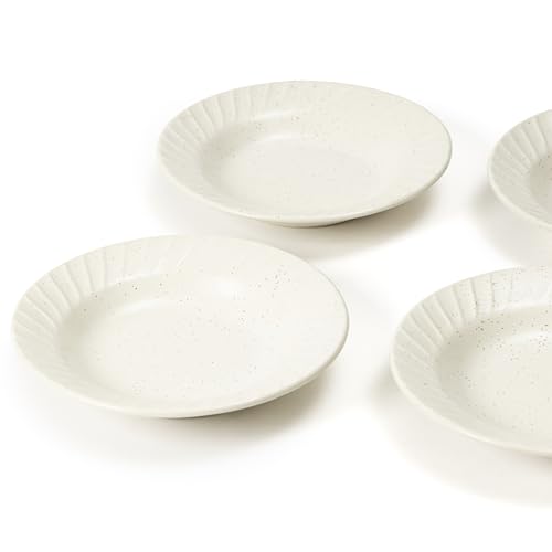 Image of Beyond Homes Ceramic Pasta Plates Shallow, 19 cm, Set of 4, Solid White | Matte Finish Ceramic Pasta Bowl | Flat Stoneware Pasta and Maggie Bowl | Chip-Resistant | Microwave Safe; (4, White Matte)