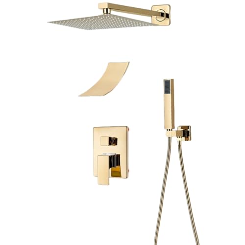 Ensemble de douche gold encastré de luxe pour une salle de bain moderne et élégante