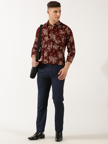 Image of Thomas Scott Men Slim Fit Pure Cotton Corduroy Floral Printed Semi-Formal Shirt