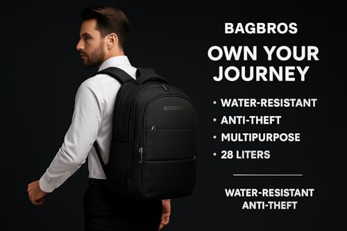 Image of Bagbros 30L Faux Leather Laptop Backpack for Men & Women - Premium Waterproof Anti-Theft Travel Bag with Multi-Pocket Organizer | Work, Gym, Office, College, School Use