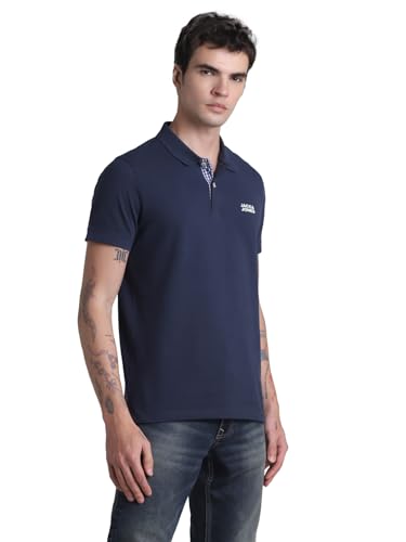 Image of Jack & Jones Men Cotton Solid Slim Fit Polo T-Shirt