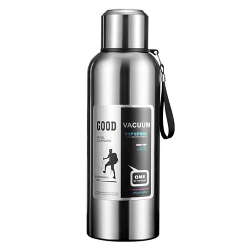 Termo de acero inoxidable con aislamiento térmico de gran capacidad para bebidas frías y calientes, botellas de metal a prueba de fugas para viajes, deportes, uso doméstico (1000 ml)