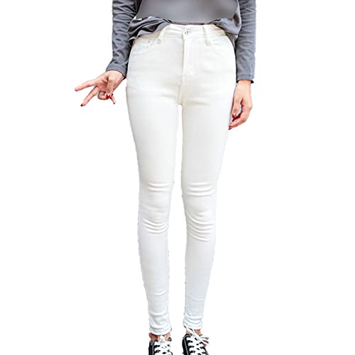 Maiyifu-GJ Women High Waist Skinny Ankle Jeans Casual Straight Leg Pencil Denim Pants Boyfriend Slim Fit Washed Stretch Jean (White,27)