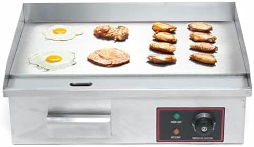 OJHGRDFV Plancha eléctrica Comercial de 22', 1.6 kW, Plancha Plana, Parrilla teppanyaki, Antiadherente, para Barbacoa de mostrador, Control de Temperatura Ajustable para panqueques, Pollo y filetes.