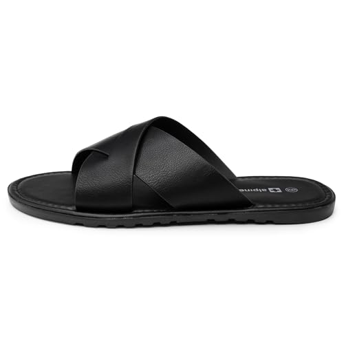 Alpine Swiss Hugo Men’s Vegan Leather Slide Sandals | Dressy & Comfortable Indoor Outdoor Shoes | Cross Strap Design for Casual & Elevated Wear | Water-Resistant & Anti-Slip Traction Flip Flops3