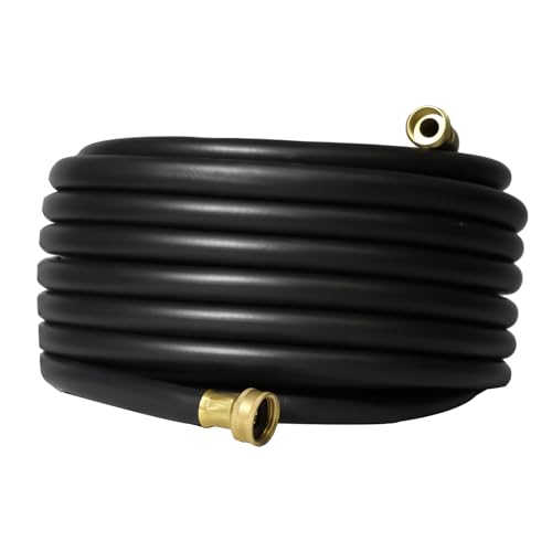 Aain 50FT 5/8 Heavy Duty Flexible Durable Rubber Garden Hose with Brass Fittings Kink Free Leakproof for Gardening Agriculture Car Washing Black