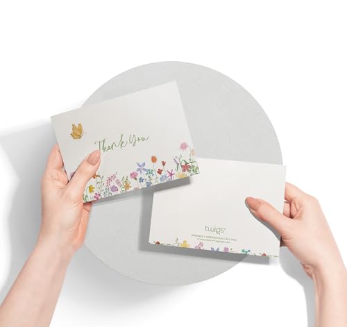 Image of Twigs Paper Floral Thank You Cards, 12 Blank Note Cards with Envelopes