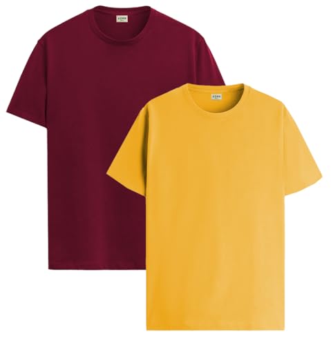 Image of ADRO Men's Cotton Regular Fit Combo Plain Solid T-Shirt Pack of 2