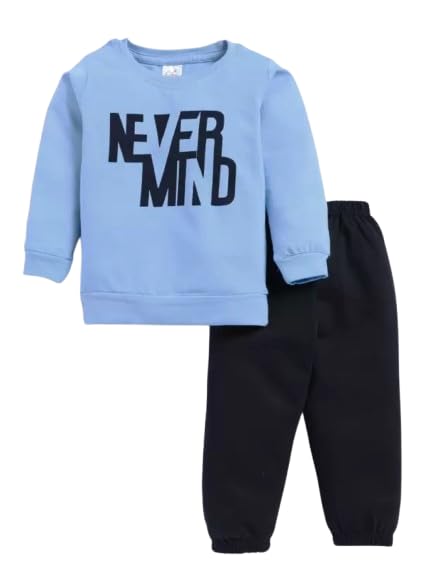 Image of Kids Cotton Casual Cute & Elegant Never Mind Printed Clothing Set- Full Sleeve T-Shirt And Track Pants For Infants /Childs /Baby Boys (in Multicolor, Pack of 1)