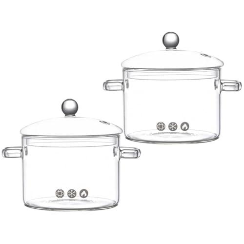 NULYLU Ollas de Borosilicato con Asas Diseño Seguro Juego de 2 de 1500ml Resistentes al Calor para Cocinar en Restaurante y Hogar
