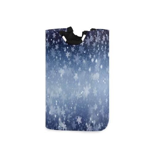 Jihqo Laundry Hamper Basket Blue Snowflakes Collapsible Nursery Storage Bin Waterproof Clothing Baskets for Home Bedroom Bathroom Washing Room