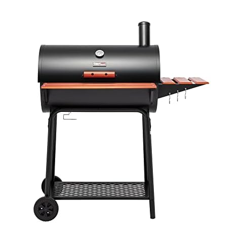 Royal Gourmet CC1830V 30 Barrel Charcoal Grill with Wood-Painted Side Front Table, 627 Square Inches Cooking Space, for Outdoor Backyard, Patio and Parties, Black Cover