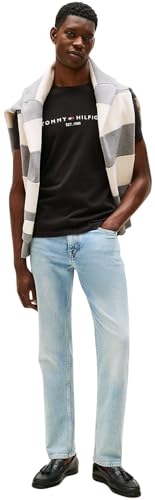 Tommy Hilfiger Camiseta de Manga Corta para Hombre Core Tommy Logo Cuello Redondo, Negro (Jet Black), L