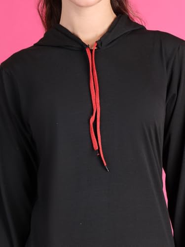 Image of Mack Jonney Cotton Blend Full Sleeve T-Shirt with Hoodie for Women-VJ-FSTWH-01