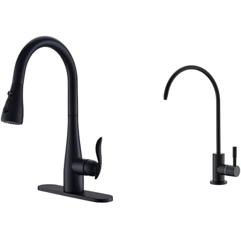 Havin Black Kitchen Faucet, Deck Mount, Painted, 1/4 and 3/8 Quick Connectors, Pull Down Sprayer Cover