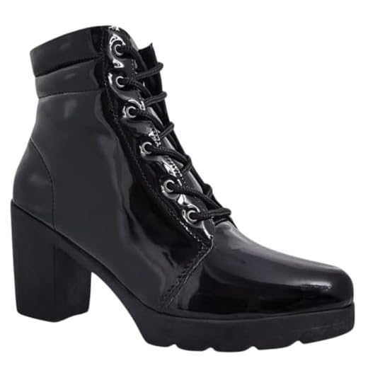 Bota Coturno Feminino Festa Junina Confortável Inverno Salto Médio Tratorado Plataforma (Bota Feminina Coturno Preto Verniz, BR, Adulto, Numérico, 38)