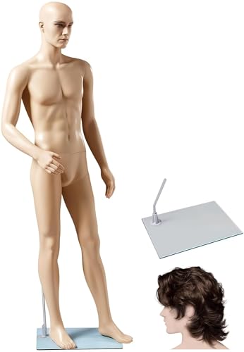 SIRUNLY 全身マネキン メンズ 185cm B94×W76×H95cm 等身大 男性マネキン ウィッグ付き 強化ガラス台座 アルミ支柱付き 安定設計 マネキン トルソー 男性 モデル 展示用 服飾撮影 アパレル店舗・展示会用（Amazon）