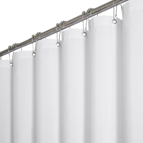 BTTN 180x72 Linen Textured Waterproof Thick Fabric Shower Curtain, White