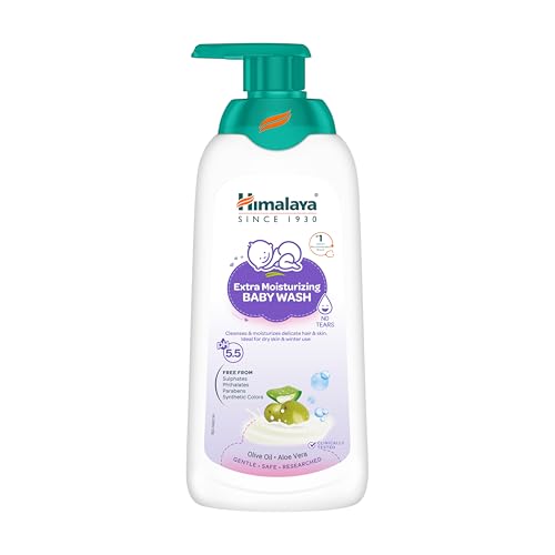 Image of Himalaya Extra Moisturizing Baby Wash 400ml with Olive Oil, Aloevera, Milk | pH 5.5 | No.1 Doctor Recommended Brand | 100% Soap Free Cleanser for Dry Skin | Moisturized & Soft Skin | Tear Free