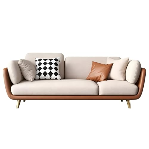 Image of Velvet Contemperory Sofa with Cushion Chaise Lounge Sectional Sofa Perfect for Living Room & Bedroom Guests Home & Office (Leathrate Brown & Beige, Three Seater)