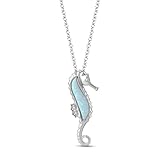 Sterling Silver Created Opal with Diamond Seahorse Pendant Necklace, 18