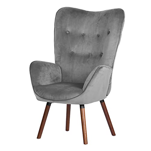 FurnitureR Nordic Modern Simplicity - Sillón de terciopelo para dormitorio, sala de estar, oficina, salón, recepción, color gris
