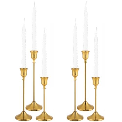 Tunyet Candlestick Holders, 6PCS Metal Taper Candle Holder, Brass Gold Candle Holders for Candlesticks, Candle Holder for Wedding Fireplace Mantel Housewarming Gift