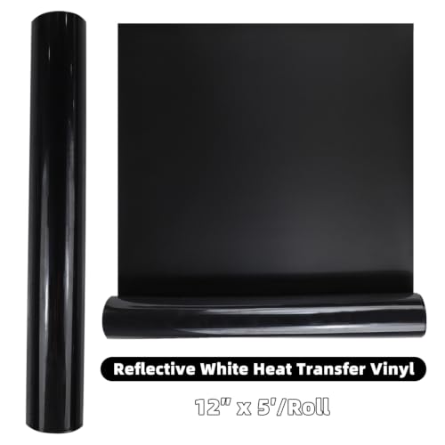 Image of HTVVETUR Reflective Black HTV Roll 12 Inch by 5 Ft Heat Transfer Vinyl Iron on DIY for T-Shirt PU Stretch Elastic HTV Vinyl (Reflective Black, 5FT)