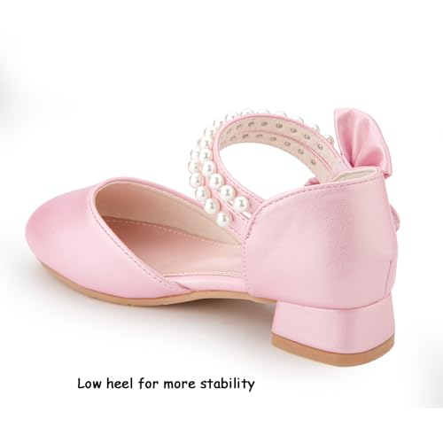 Girls Dress Shoes - Closed Toe Heels with Bow & Flower Embellishments for Wedding & Party4