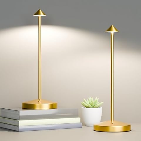 ULAROOM 2Pack Cordless Table Lamp, Rechargeable Battery Operated Lamp 4000mAh with 3 Color Light Stepless Dimming Portable LED Desk Touch Table Lamp for Restaurant Nightstand Bedroom Living Room Gold Cover