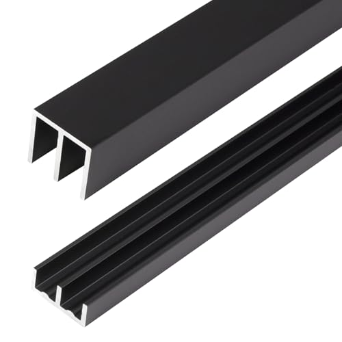 Heneymo Metal Sliding Door Track Set for 1/4' Thick Panels Glass Cabinet Door Window Sliding Track, Size 48 x 0.79 inches (Black)