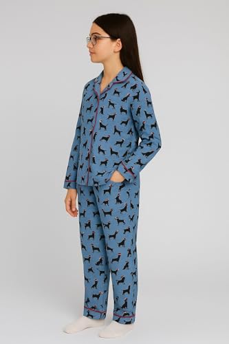 Image of Girls Premium Cotton Full Sleeves Printed Nightsuit Set | Collar Style Night Dress for Girls | Soft & Breathable Pajama Set | Trendy Kids Sleepwear & Nightwear