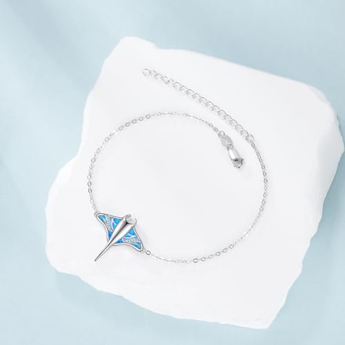 YFN Stingray Bracelet Sterling Silver Blue Opal Manta Ray Charm Bracelet Stingray Jewelry for Women Manta Ray Gifts for Mom4