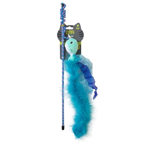 Quirky Kitty Nifty Narwhal Feather Cat Wand Toy String Toy Interactive Cat Toys with Catnip Enrichment for Indoor Cats and Kittens