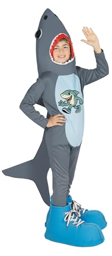 FIESTAS GUIRCA | Disfraz de Tiburón Infantil (7-9 Años) - Capucha, Traje y Zapatos - Disfraces de Animales Marinos para Carnaval, Halloween y Fiestas de Disfraces - Ideal para Niños