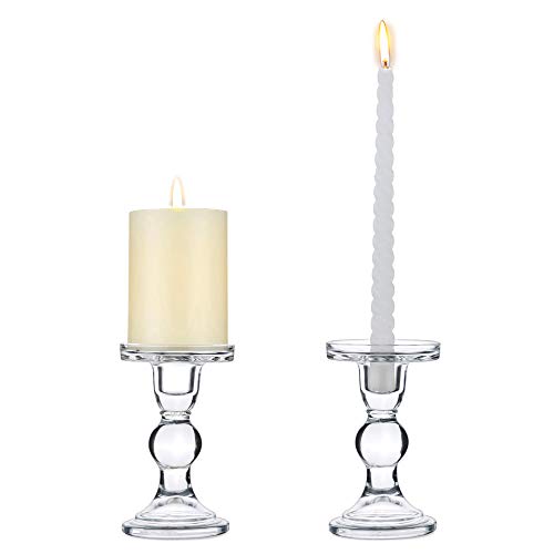 Nuptio Juego De 2 Candelabros De Vidrio Transparente para Candelas, Centros De Mesa Candelabros para Velas De 75 Mm Velas Y Velas Cónicas Decoración Ideal para Bodas, Eventos Especiales, Fiestas
