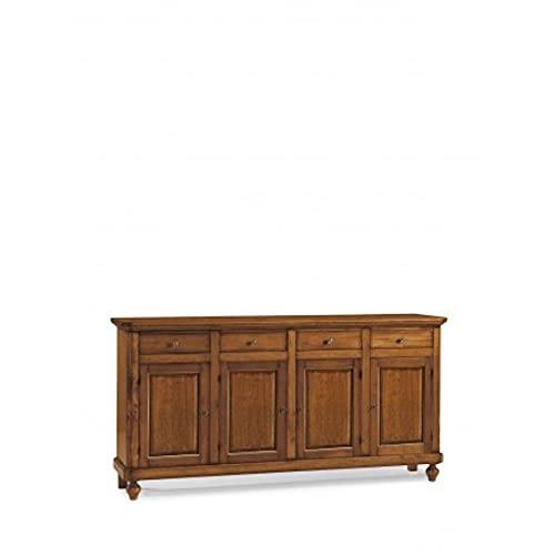 Dimensioni: 196x43x98h Mar.c.a. Design - Base, Mobile Basso Elegante in Legno di Pioppo, Color Noce Scuro, con 4 Porte - Mobile Soggiorno e Camera, Arte Povera Made in Italy - Mis. 196x43x98h