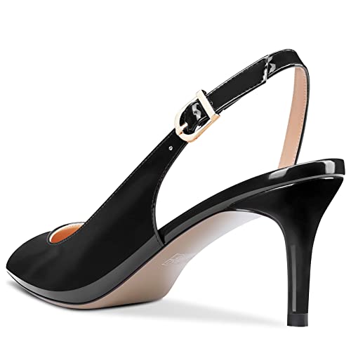 Aachcol Women Stiletto Mid Low Kitten Heel Pumps Ankle Strap Slingback Pointed Toe Dress Shoes Office Party Wedding Patent 2.5 Inch3