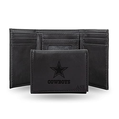 Rico Industries NFL Dallas Cowboys Black Personalized-Custom Laser Engraved Tri-fold Wallet - Slim Wallet