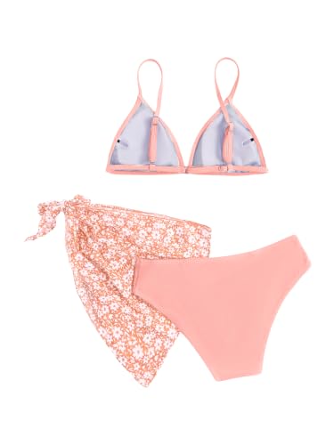 Image of SHENHE Girl's 3 Piece Swimsuits Cute Spaghetti Strap Triangle Bikini with Ditsy Floral Cover Up Teen Bathing Suits