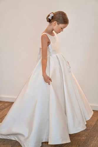 Satin Flower Girl Dresses for Wedding with Bow Pageant Dress Girls Birthday Prom Ball Gown2