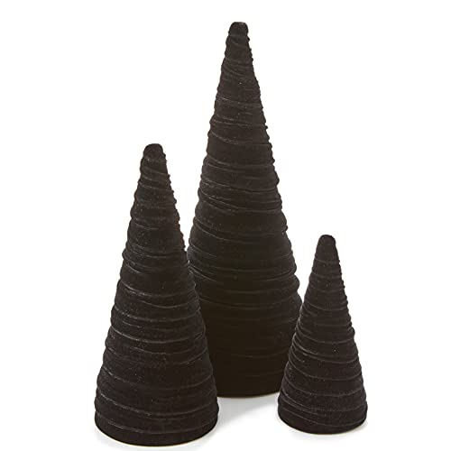 Image of Black Velvet Trees Set of 3, Modern Black and White, Holiday Entryway, Winter Home Mantel, Valentine Tabletop Tree, Centerpiece Holiday Table, Minimalist (Black)