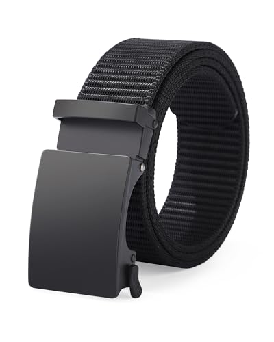 AWAYTR Nylon Ratchet Belts for Men - No Hole Casual Web Golf Belt for Jeans with Slide Buckle